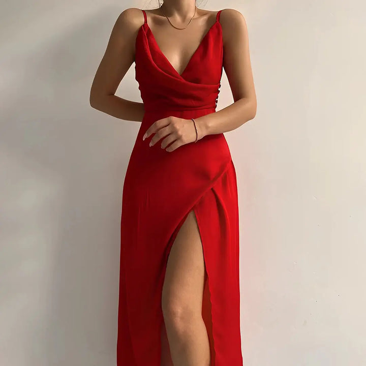 Midnight Cotton Elegantes Midikleid mit Hohem Schlitz für Frauen Mivona