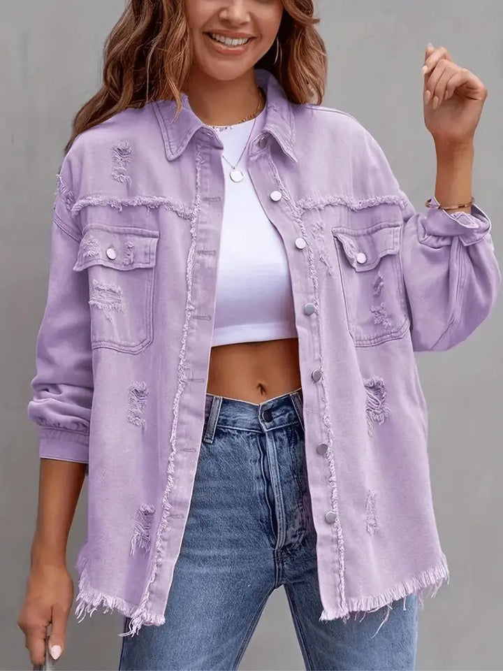 Jeansjacke mit Rissen und modernem Look für Frauen Mivona