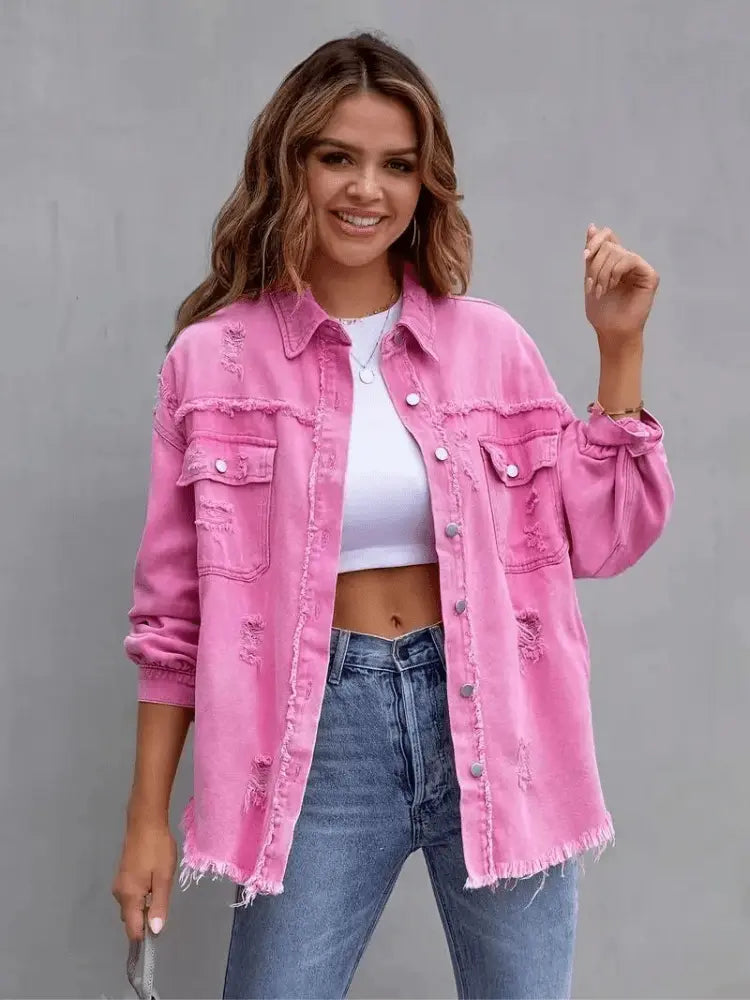 Jeansjacke mit Rissen und modernem Look für Frauen Mivona