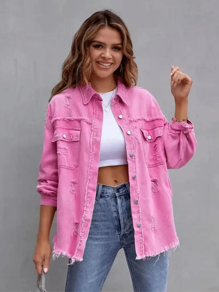Jeansjacke mit Rissen und modernem Look für Frauen Mivona
