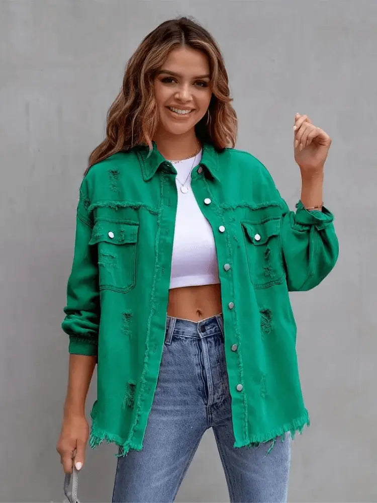 Jeansjacke mit Rissen und modernem Look für Frauen Mivona