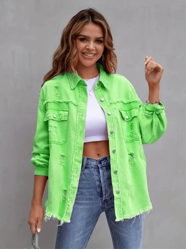 Jeansjacke mit Rissen und modernem Look für Frauen Mivona