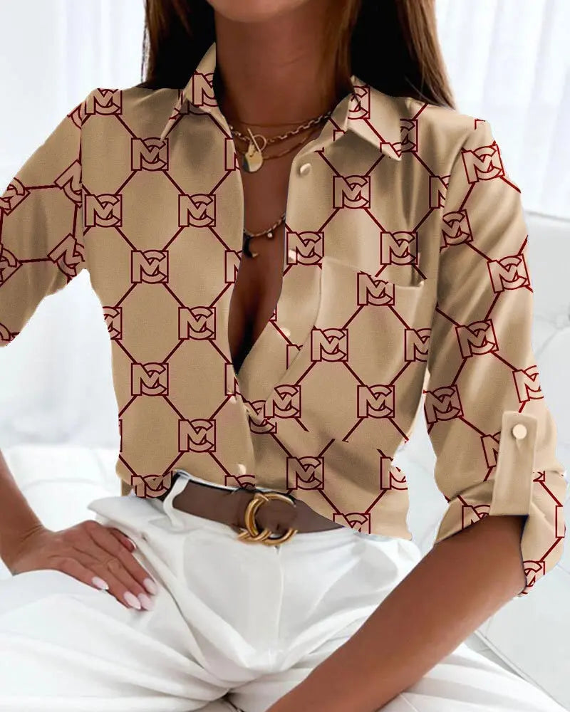 Bluse mit Auffälligem Print und Knopfleiste für Frauen Mivona