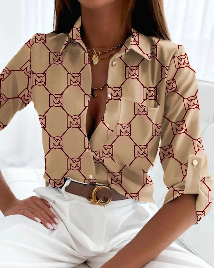 Bluse mit Auffälligem Print und Knopfleiste für Frauen Mivona
