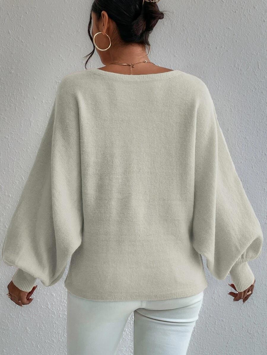 Weißer Oversized-Pullover mit Puffärmeln Für Frauen Mivona