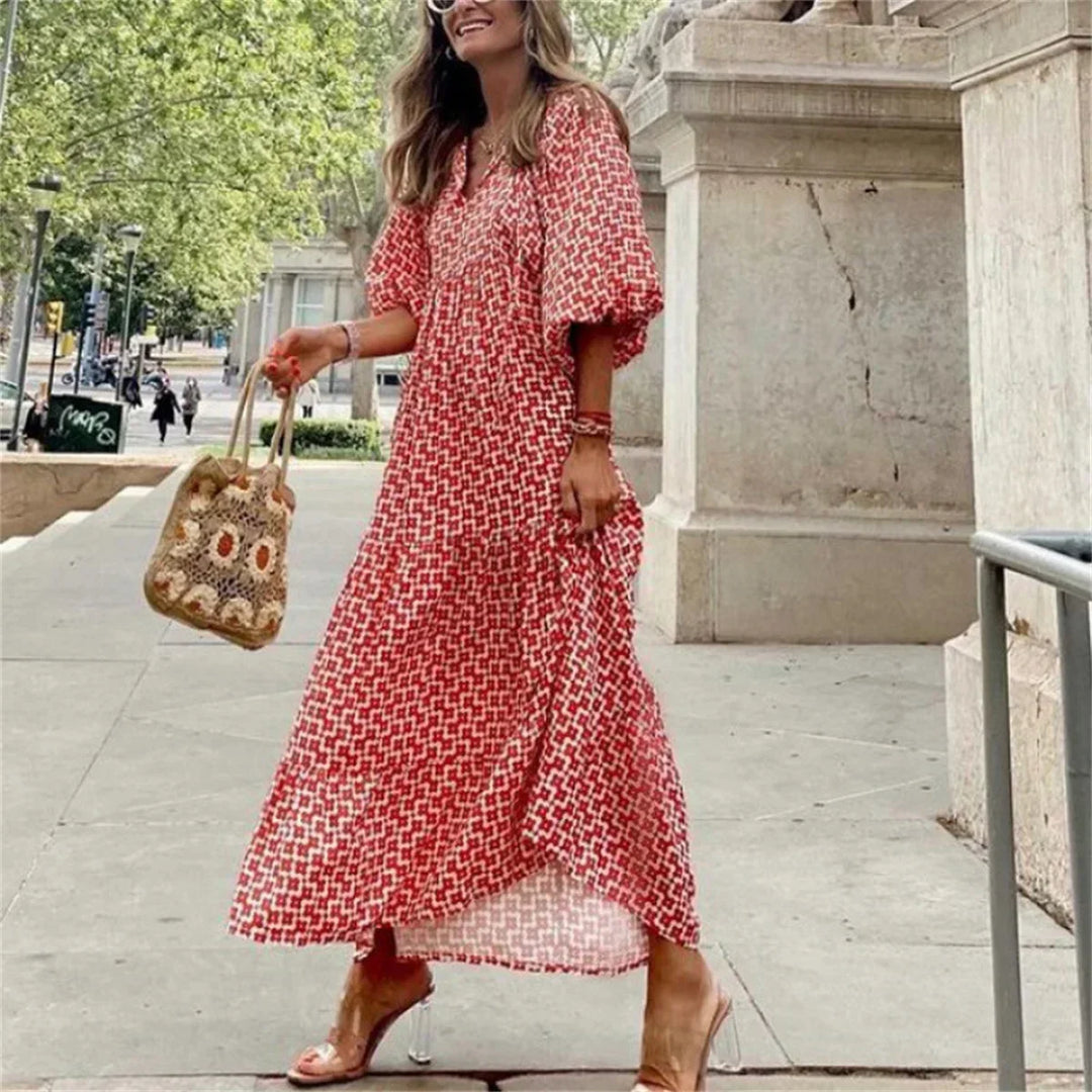 Elegantes und Fließendes Maxikleid mit Puffärmeln für Frauen