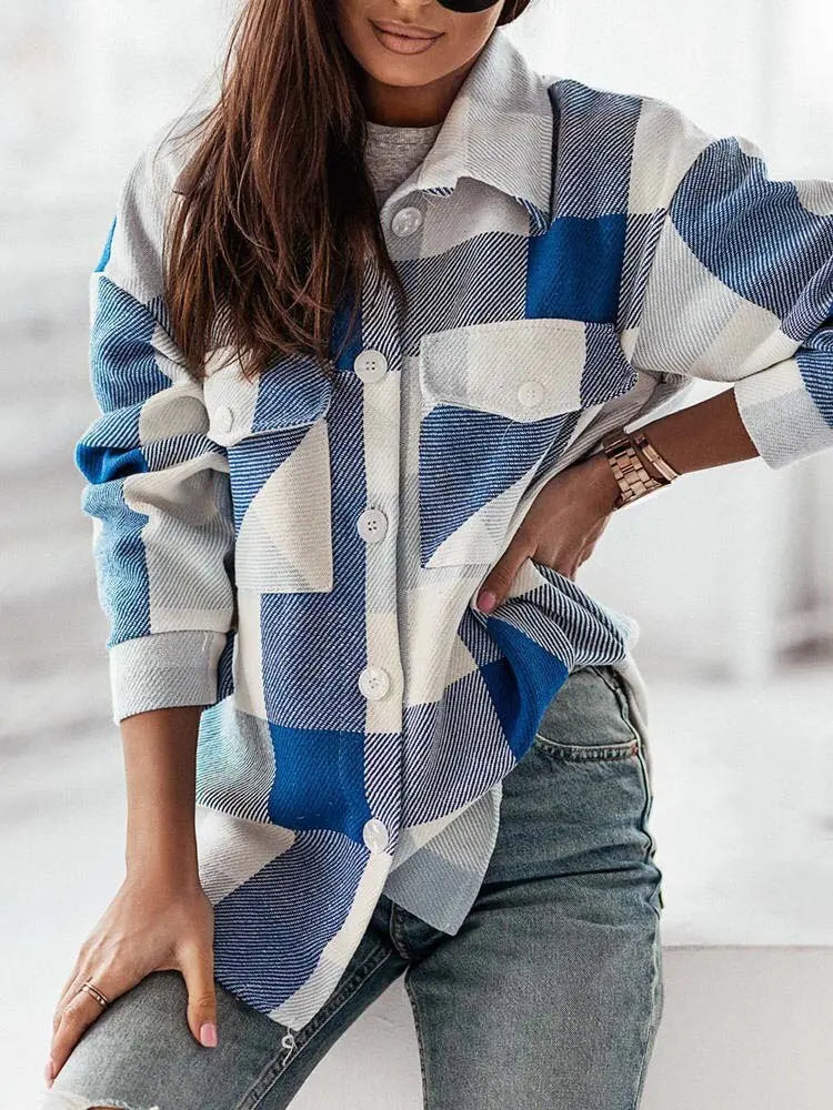Auffällige oversized karierte Bluse für Damen Mivona