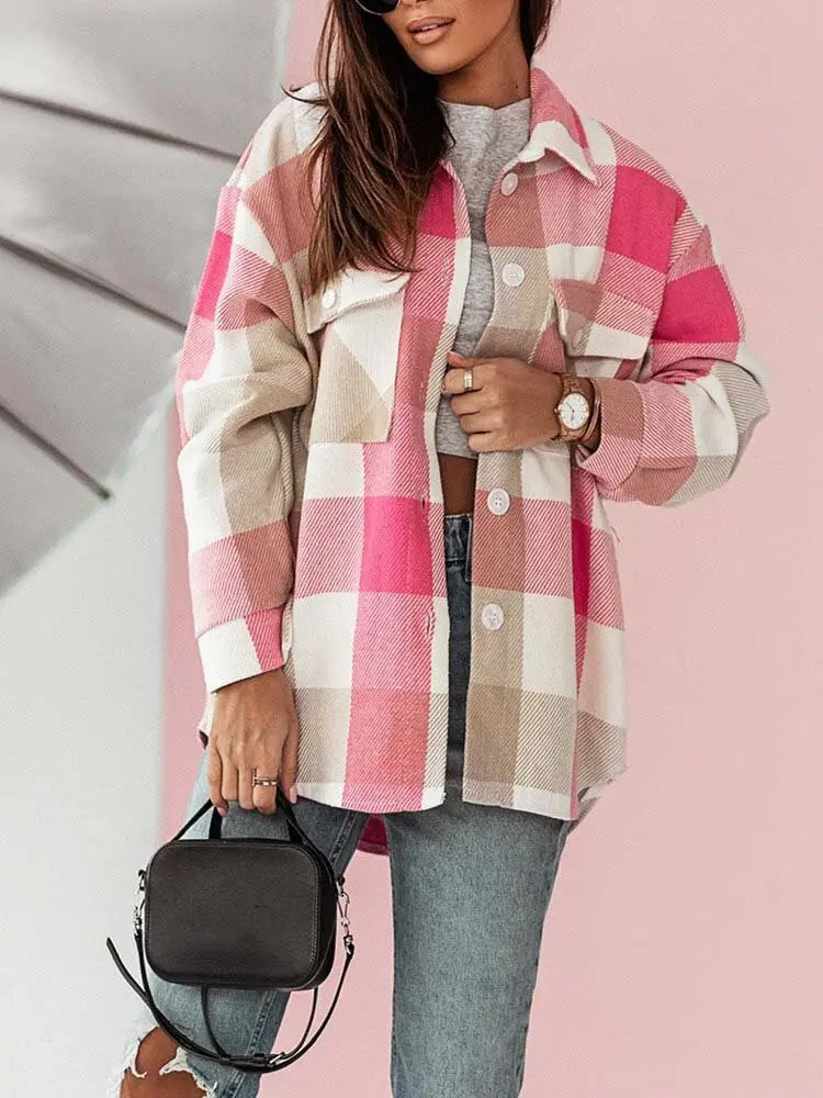 Auffällige oversized karierte Bluse für Damen Mivona