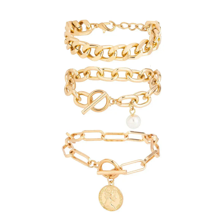Goldenes Cuban Armband Set für Damen Mivona