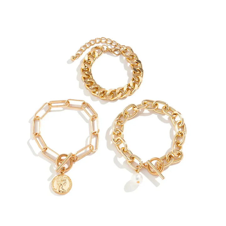 Goldenes Cuban Armband Set für Damen Mivona