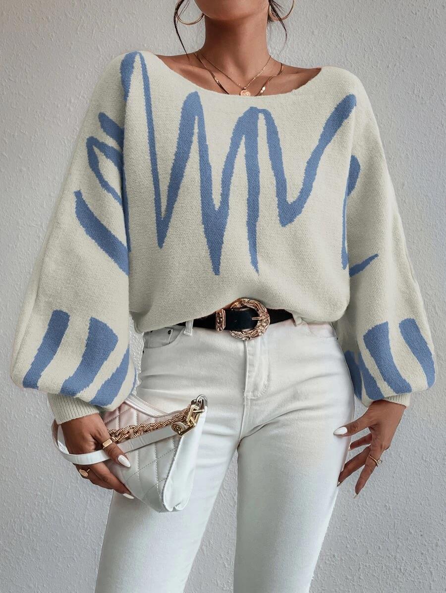 Weißer Oversized-Pullover mit Puffärmeln Für Frauen Mivona