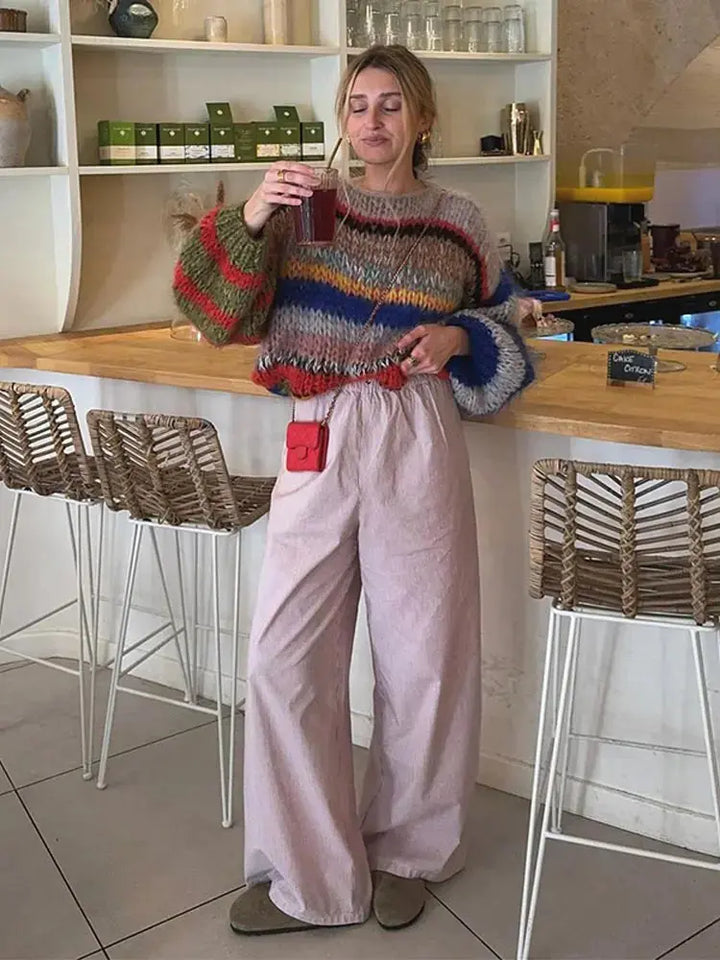 Gestrickter Pullover mit farbigem Streifendesign für Frauen Mivona