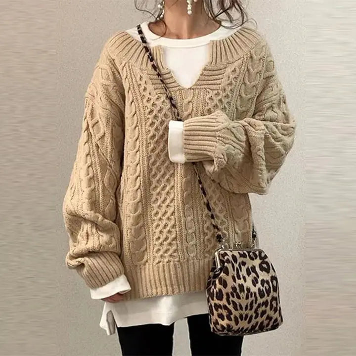 Übergroßer Zopfmuster Strickpullover Ideal Für Gemütliche Winter Damen
