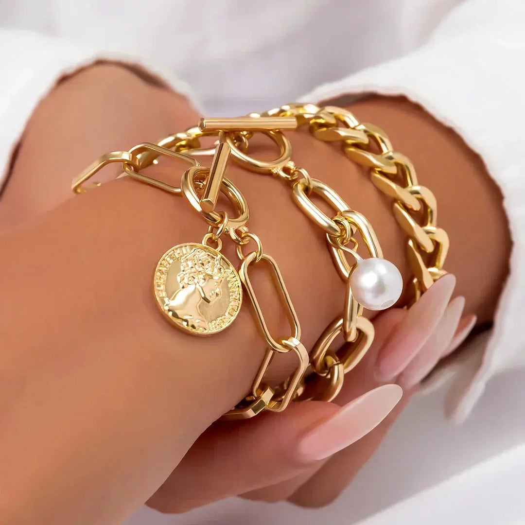 Goldenes Cuban Armband Set für Damen Mivona