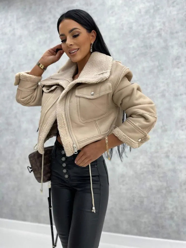 Lederjacke mit Kuscheligem Fleecefutter Für Frauen Mivona