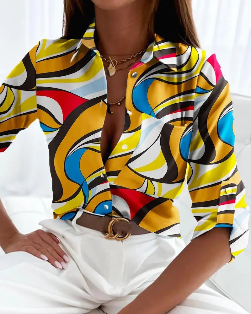 Bluse mit Auffälligem Print und Knopfleiste für Frauen Mivona