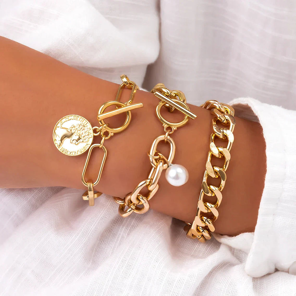 Goldenes Cuban Armband Set für Damen Mivona