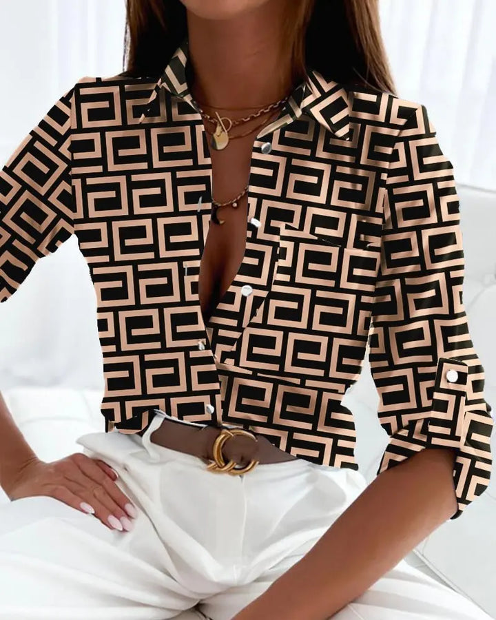 Bluse mit Auffälligem Print und Knopfleiste für Frauen Mivona