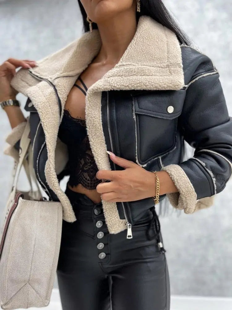 Lederjacke mit Kuscheligem Fleecefutter Für Frauen Mivona