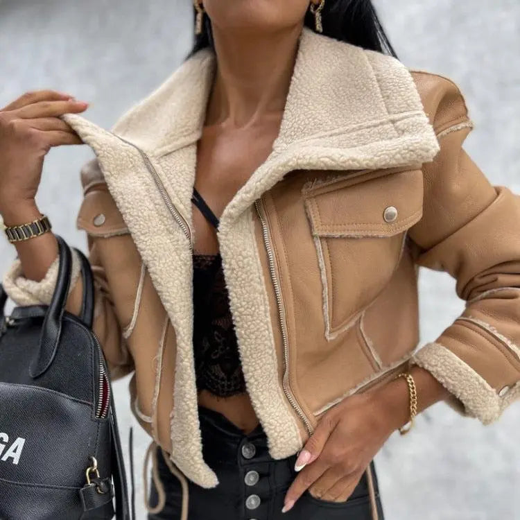 Stilvolle Schicke Lederjacke Mit Fleecefutter Für Herbstwärme Für Frauen Mivona