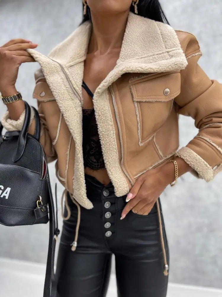 Lederjacke mit Kuscheligem Fleecefutter Für Frauen Mivona
