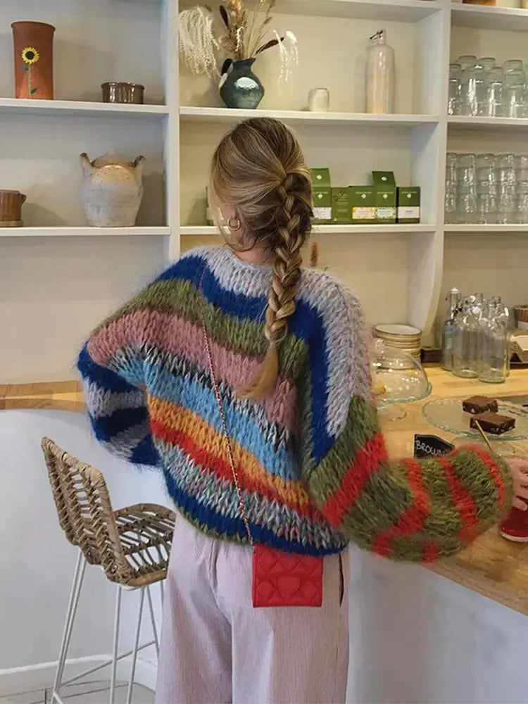 Gestrickter Pullover mit farbigem Streifendesign für Frauen Mivona