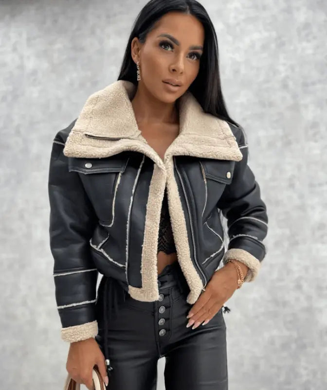 Lederjacke mit Kuscheligem Fleecefutter Für Frauen Mivona