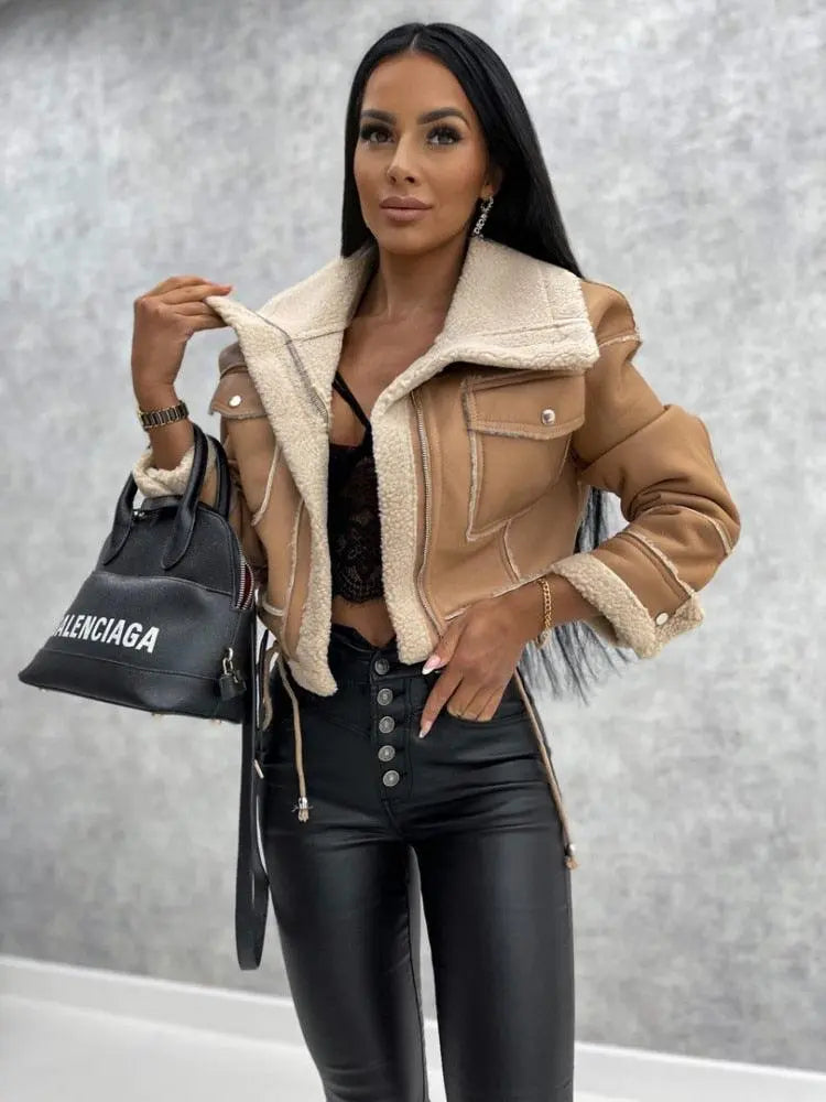 Lederjacke mit Kuscheligem Fleecefutter Für Frauen Mivona