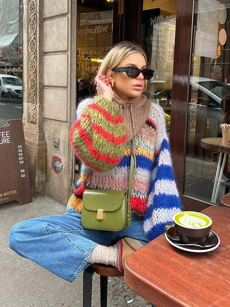 Gestrickter Pullover mit farbigem Streifendesign für Frauen Mivona