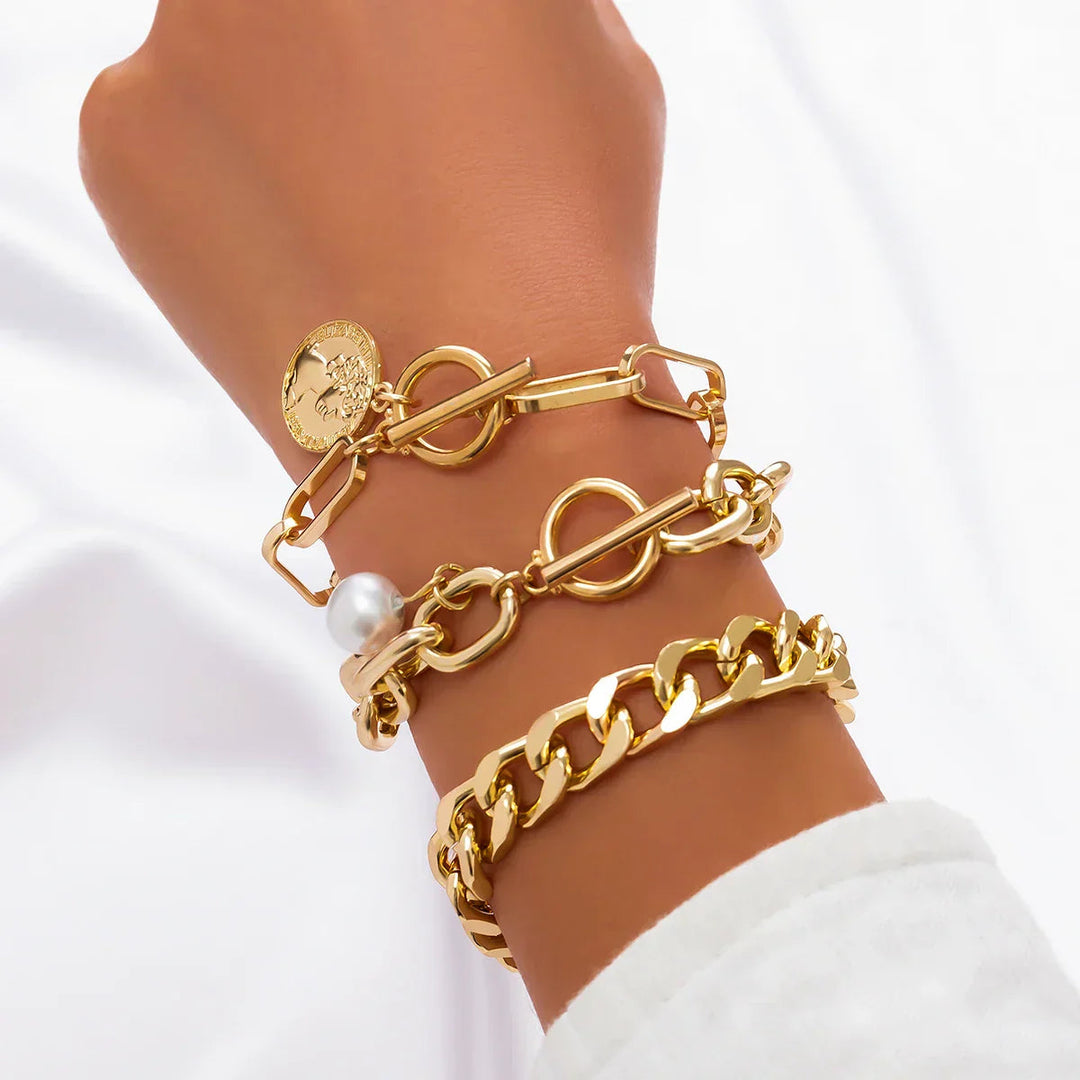 Goldenes Cuban Armband Set für Damen Mivona
