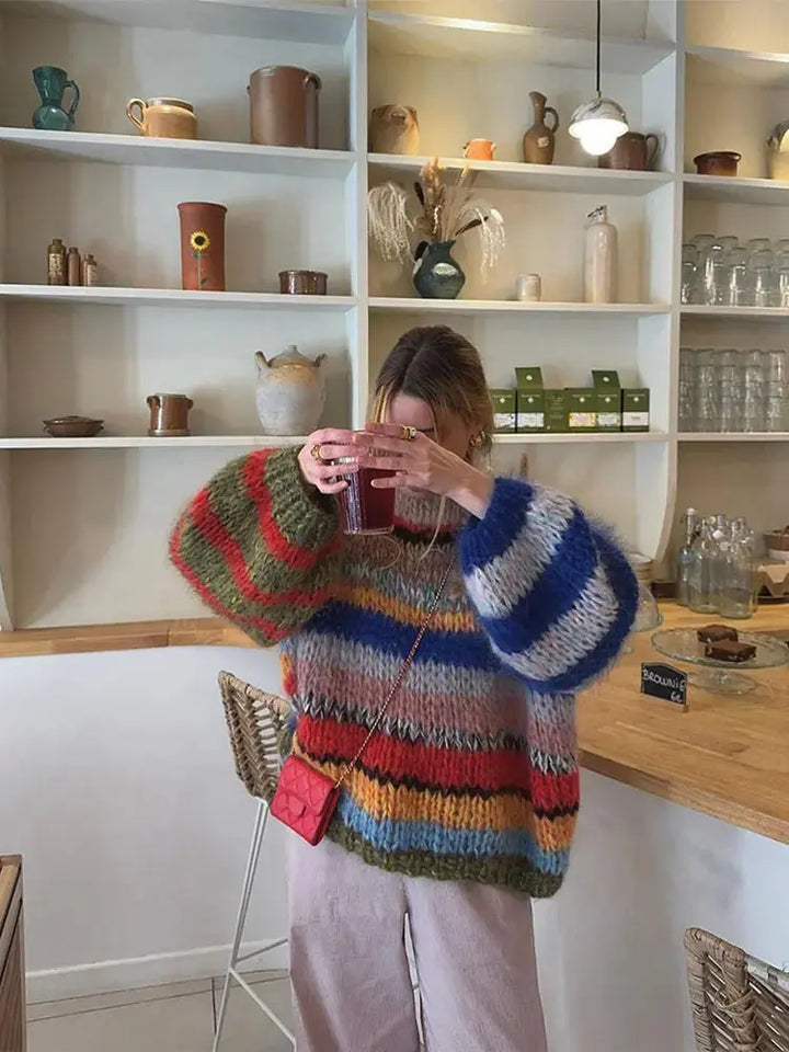 Gestrickter Pullover mit farbigem Streifendesign für Frauen Mivona