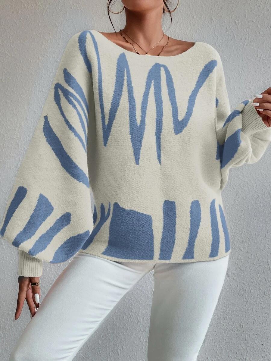 Weißer Oversized-Pullover mit Puffärmeln Für Frauen Mivona