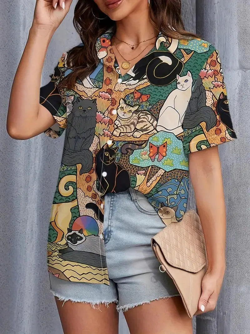 Künstlerisches Kurzarm-Shirt mit einzigartigem Design für Damen Mivona