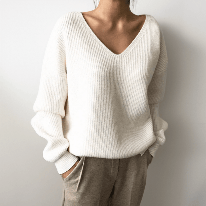 Bequemer V-Ausschnitt-Pullover Für Mühelose Wärme Für Frauen Mivona