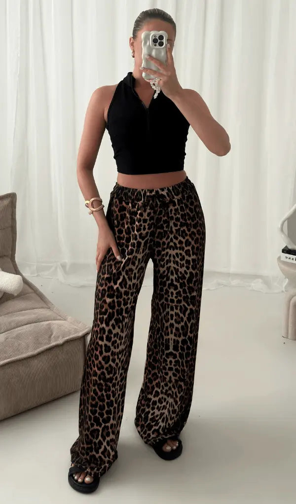 Leopardenmuster Hose mit verstellbarem Bund für Frauen Mivona