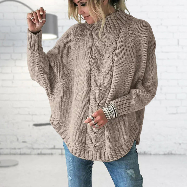 Grobstrick Rollkragenpullover mit Zopfmuster Winter Damen