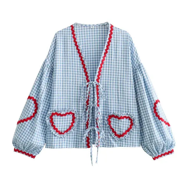 Vintage Bluse mit herzförmigen Taschen für Damen Mivona