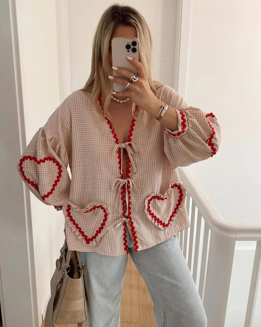 Vintage Bluse mit herzförmigen Taschen für Damen Mivona