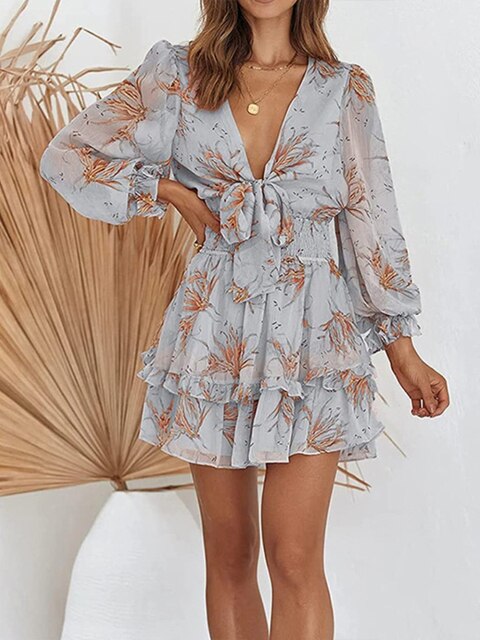 Gesmoktes Taillen Blumenkleid für Damen