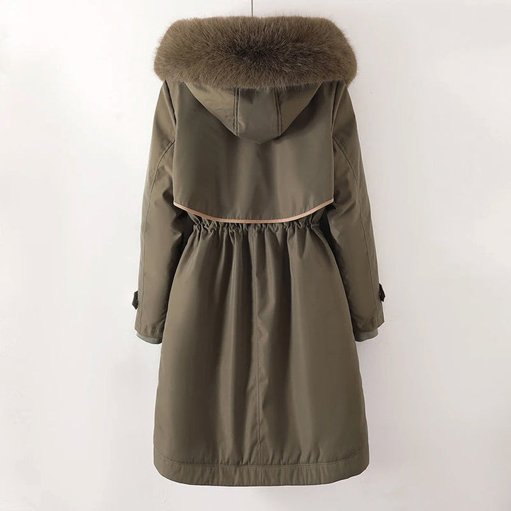 Langer Parka Mantel mit Kapuze und Fell für Winter Damen