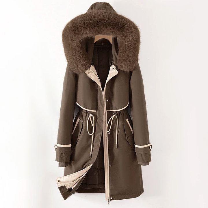 Langer Parka Mantel mit Kapuze und Fell für Winter Damen