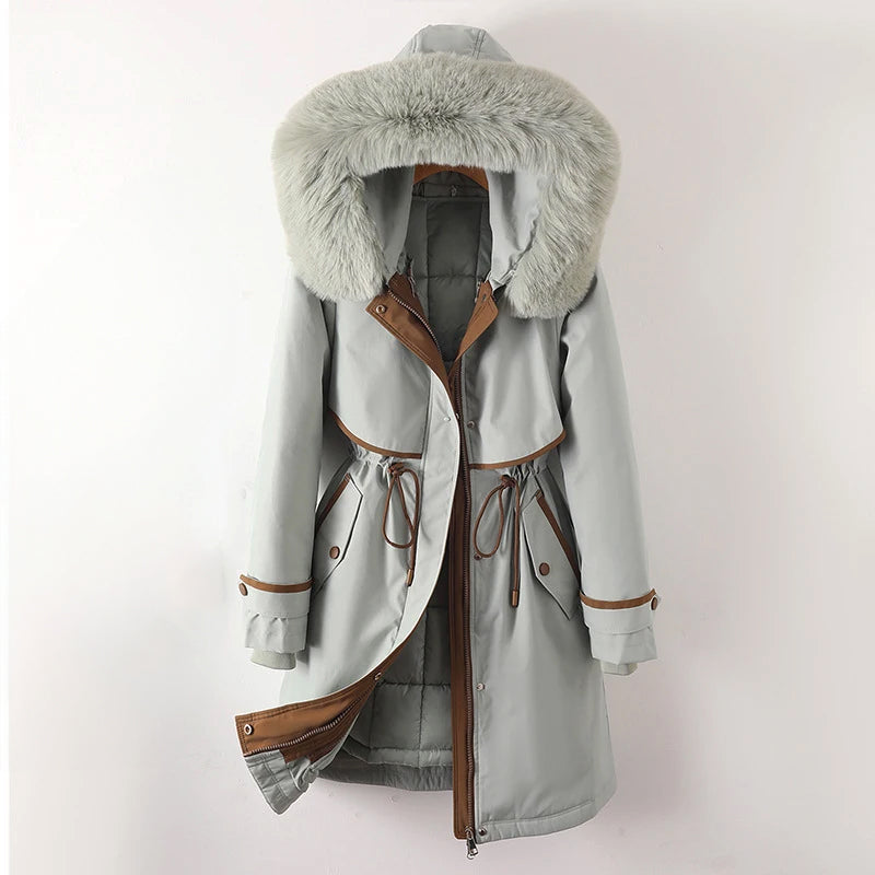 Langer Parka Mantel mit Kapuze und Fell für Winter Damen