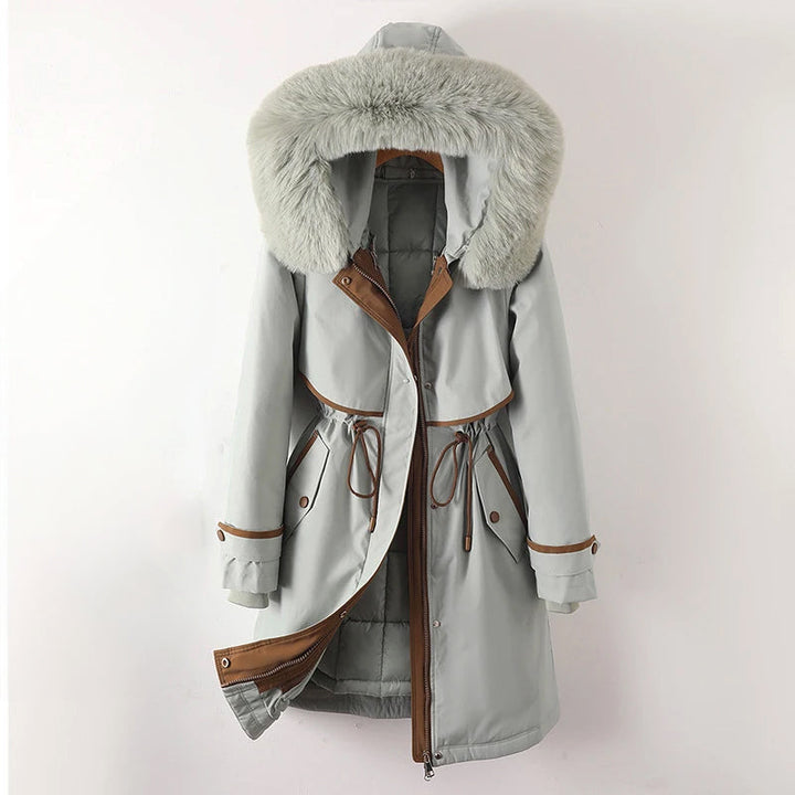 Langer Parka Mantel mit Kapuze und Fell für Winter Damen