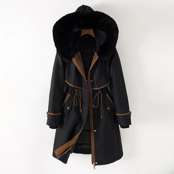 Langer Parka Mantel mit Kapuze und Fell für Winter Damen