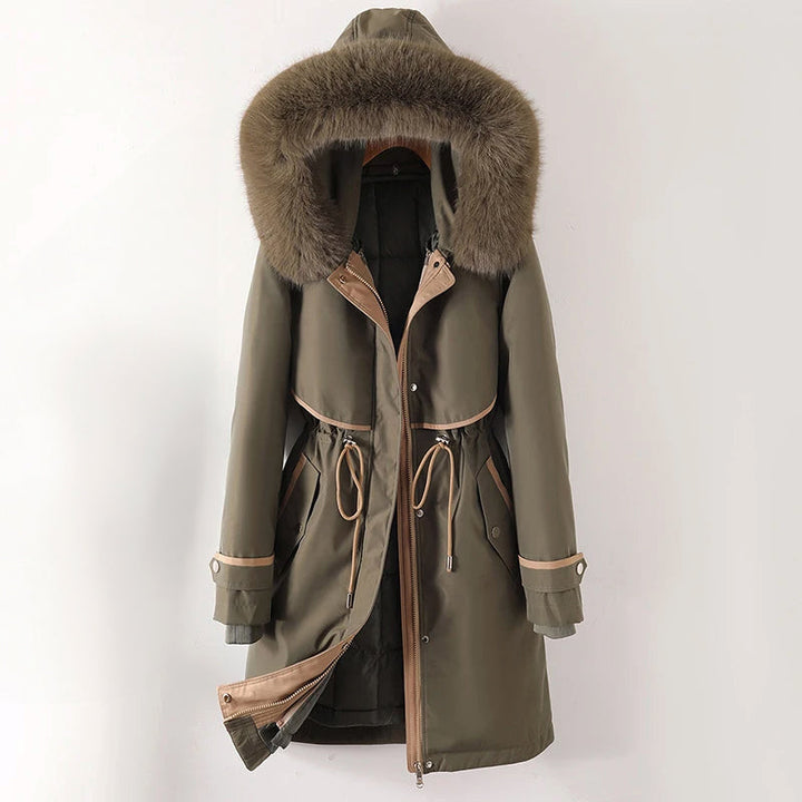 Langer Parka Mantel mit Kapuze und Fell für Winter Damen