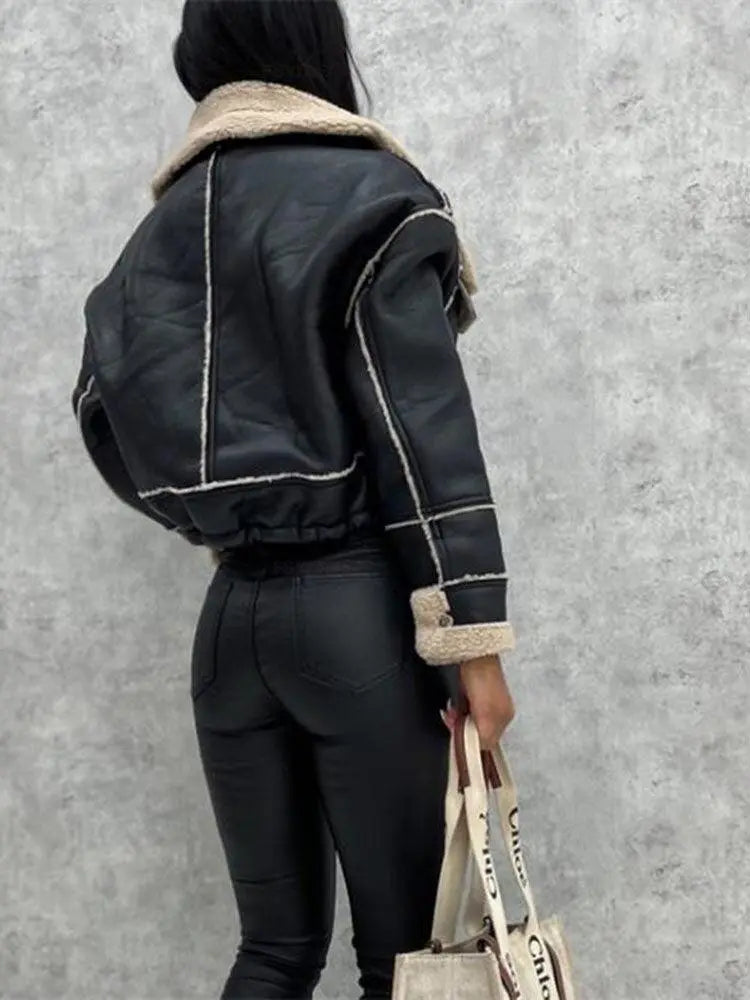 Lederjacke mit Kuscheligem Fleecefutter Für Frauen Mivona