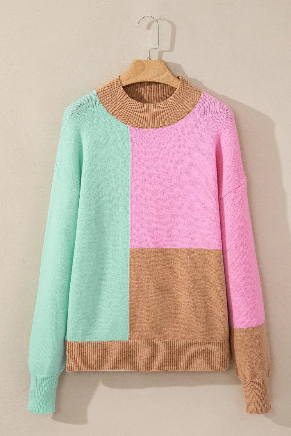 Mehrfarbiger Rollkragenpullover Mit Geripptem Saum Für Frauen Mivona