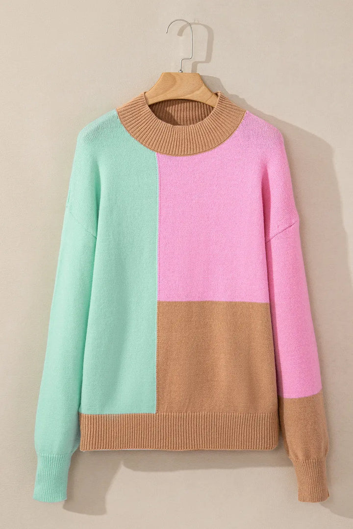 Mehrfarbiger Rollkragenpullover Mit Geripptem Saum Für Frauen Mivona