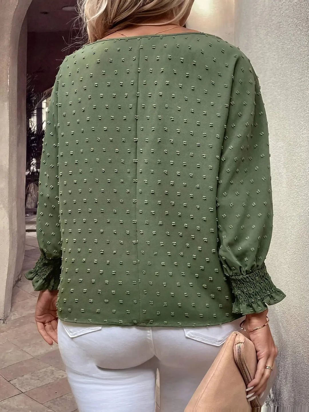Gepunktete Bluse mit Knopfleiste und Smokärmeln für Frauen Mivona