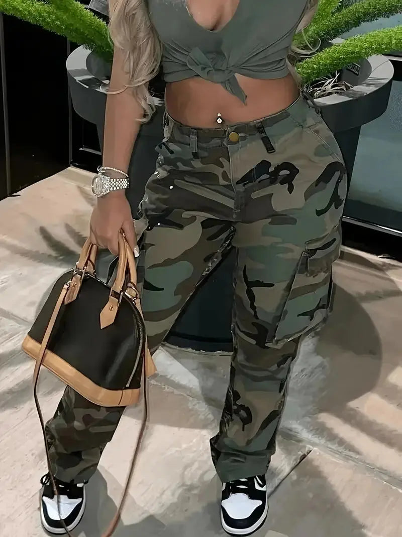 Camouflage Cargo Jeans mit leichtem Tragegefühl für Frühling Sommer für Frauen Mivona